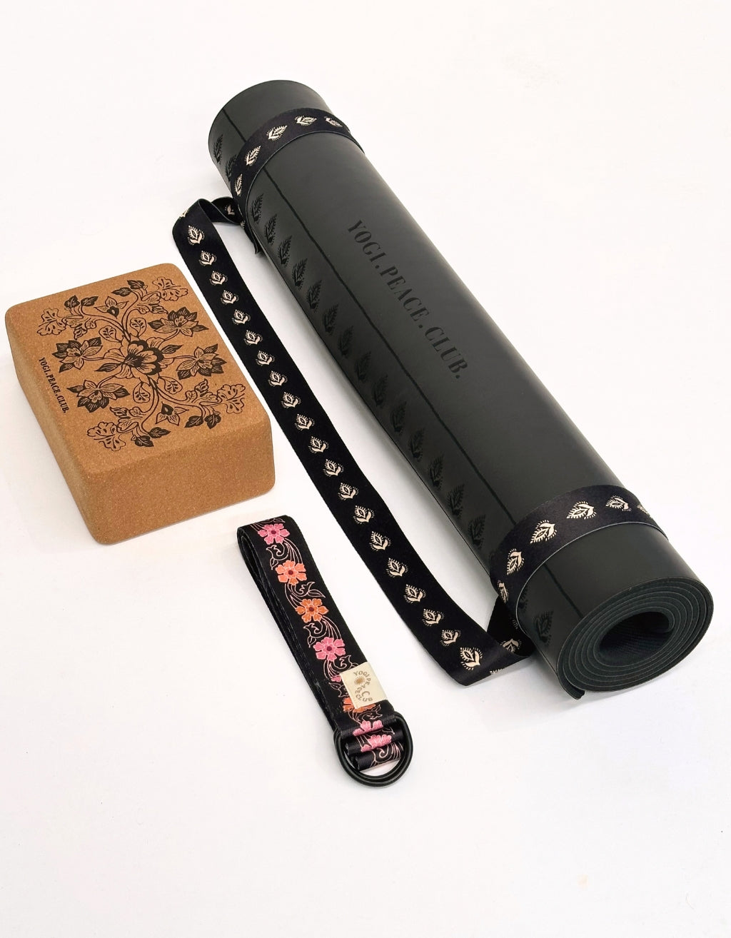 Deluxe Yoga Mat Bundle - Lotus Black 5 mm