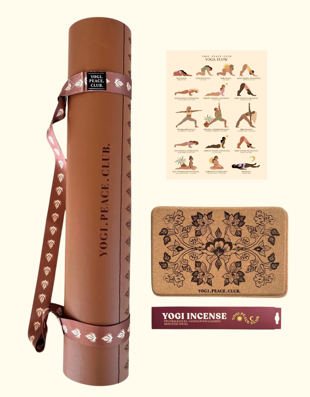 Deluxe Yoga Mat + Block Pack - Lotus Chai 5 MM - Yogi Peace Club - YOGA MAT PACK