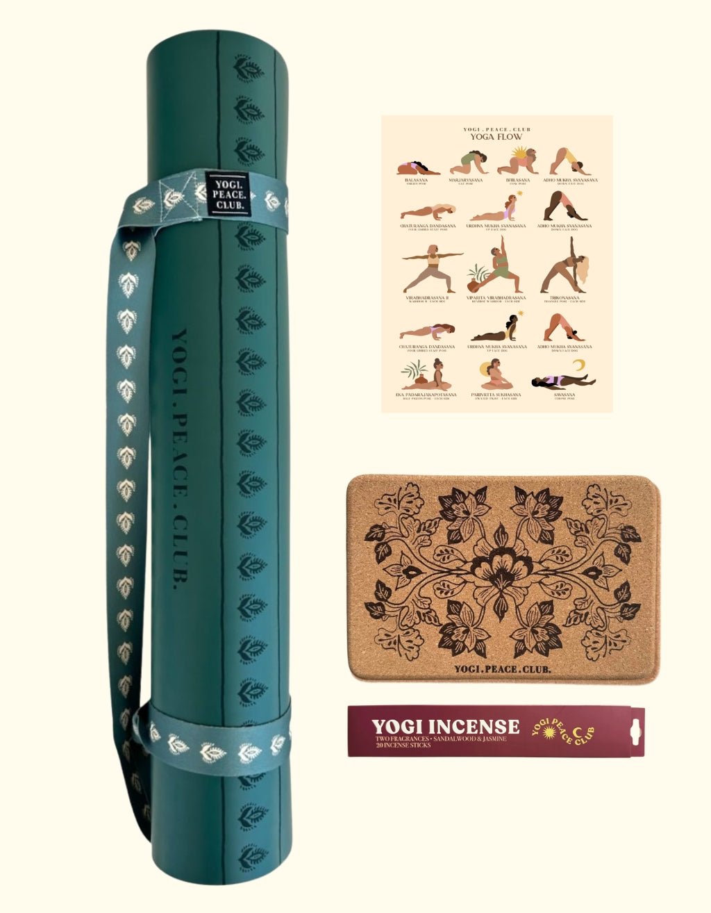 Deluxe Yoga Mat + Block Pack - Lotus Forest 5 mm - Yogi Peace Club - YOGA MAT PACK