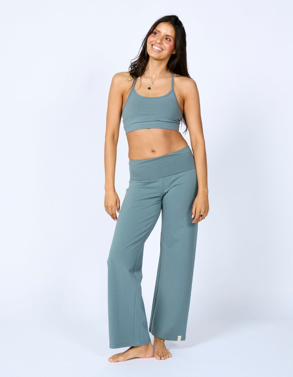 Bamboo Cotton Wide Leg Pant - Fig Green