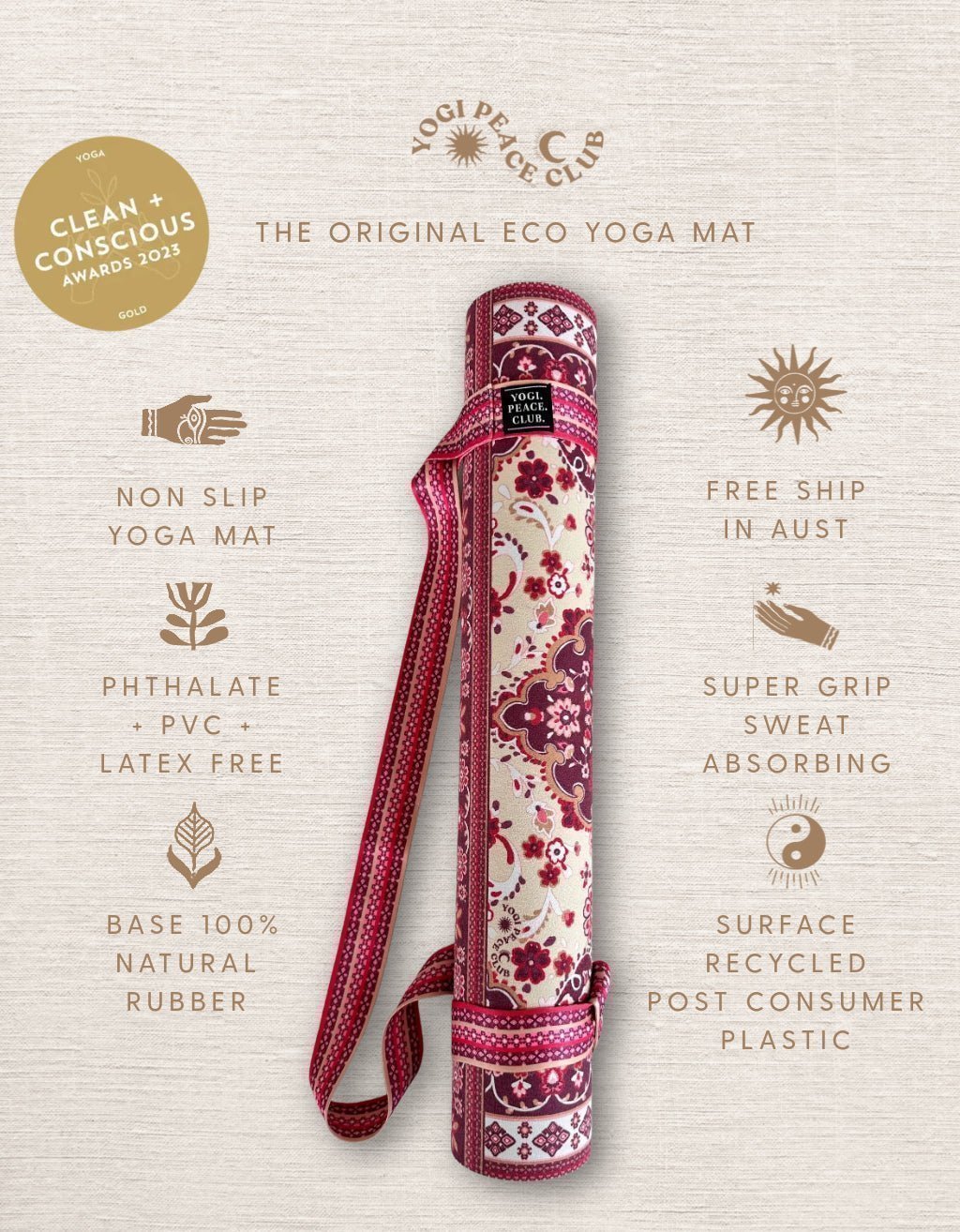 4 mm Turkish Delight Yoga Mat + Strap - Yogi Peace Club - YOGA MAT