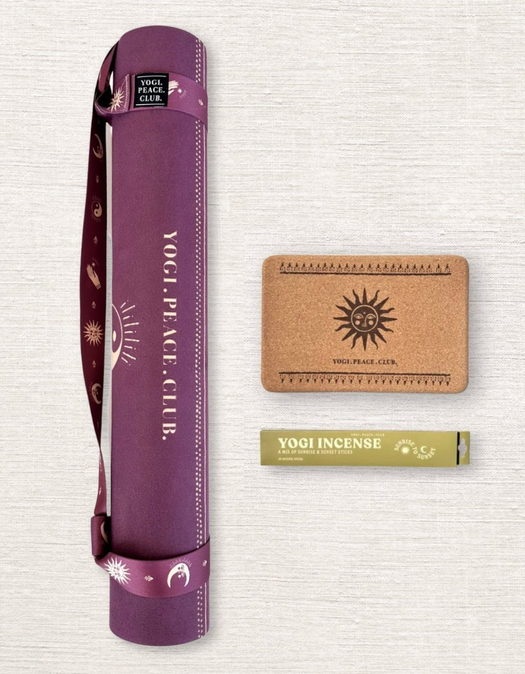 4 mm Yoga Pack - Ceremony Acai Yoga Mat + Block + Strap + Incense - Yogi Peace Club - YOGA PACK