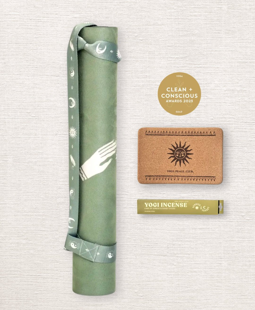 4 mm Yoga Pack - Ceremony Sage Yoga Mat + Block + Strap + Incense - Yogi Peace Club - Yoga Pack