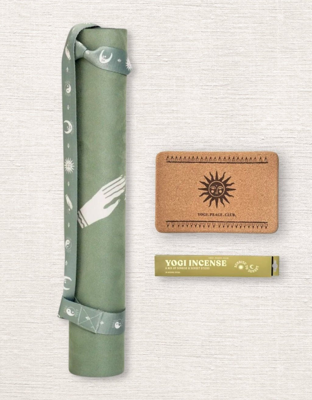 4 mm Yoga Pack - Ceremony Sage Yoga Mat + Block + Strap + Incense - Yogi Peace Club - Yoga Pack