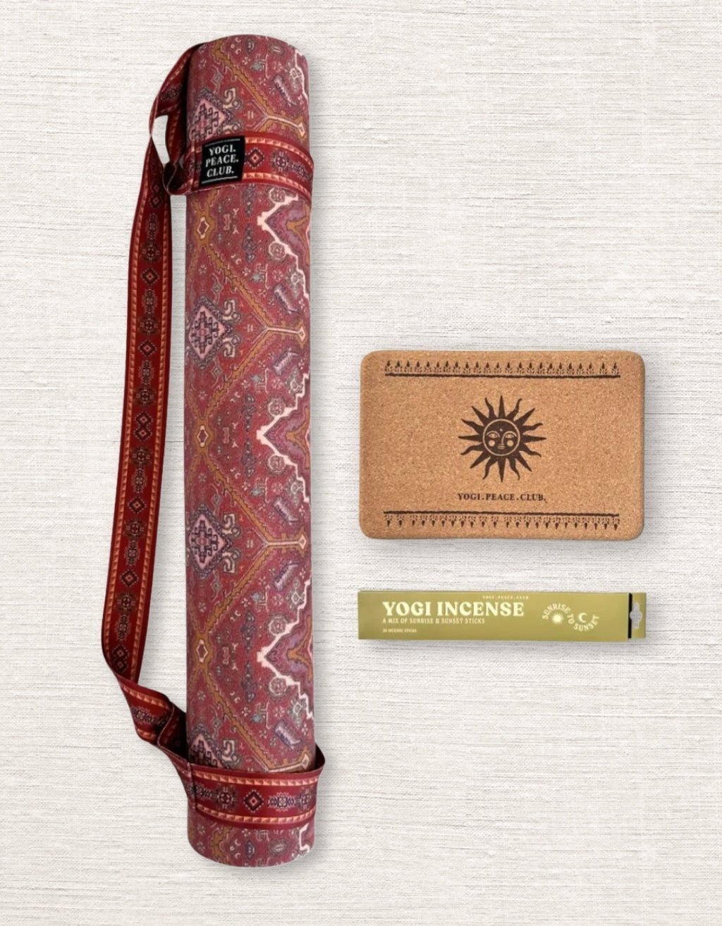 4 mm Yoga Pack - Desert Terracotta Yoga Mat + Block + Strap + Incense - Yogi Peace Club - YOGA PACK