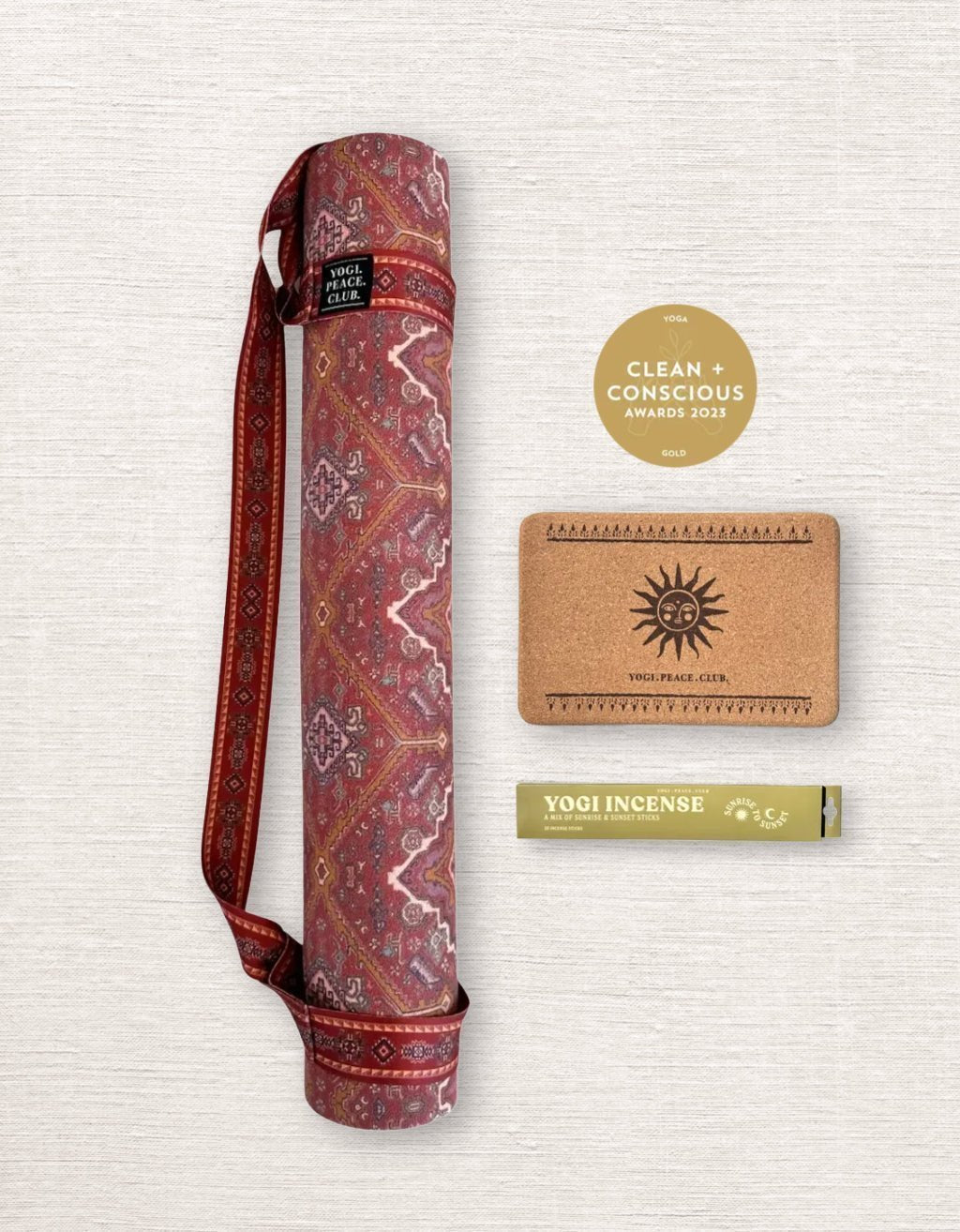 4 mm Yoga Pack - Desert Terracotta Yoga Mat + Block + Strap + Incense - Yogi Peace Club - YOGA PACK