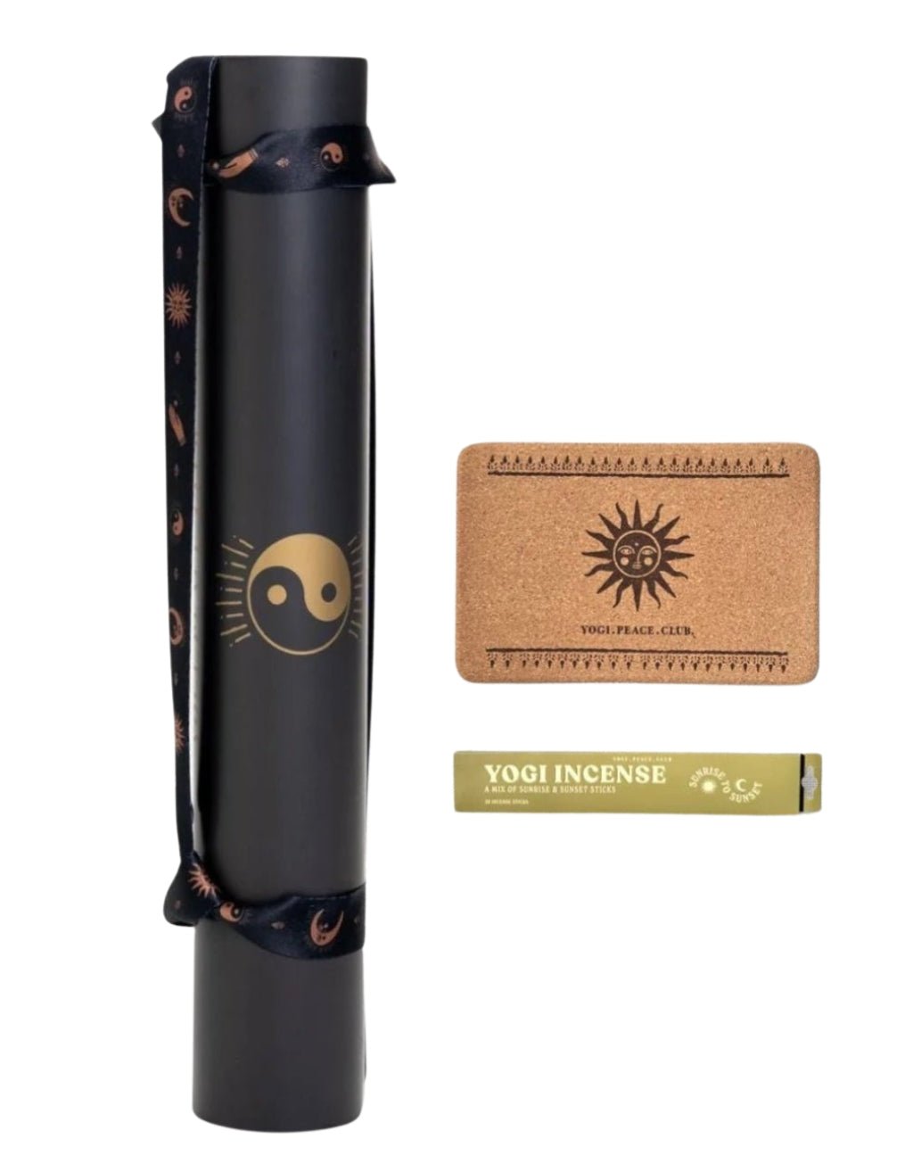 5 mm Yoga Pack - Gold Deluxe Yoga Mat + Block + Strap + Incense - Yogi Peace Club - YOGA PACK