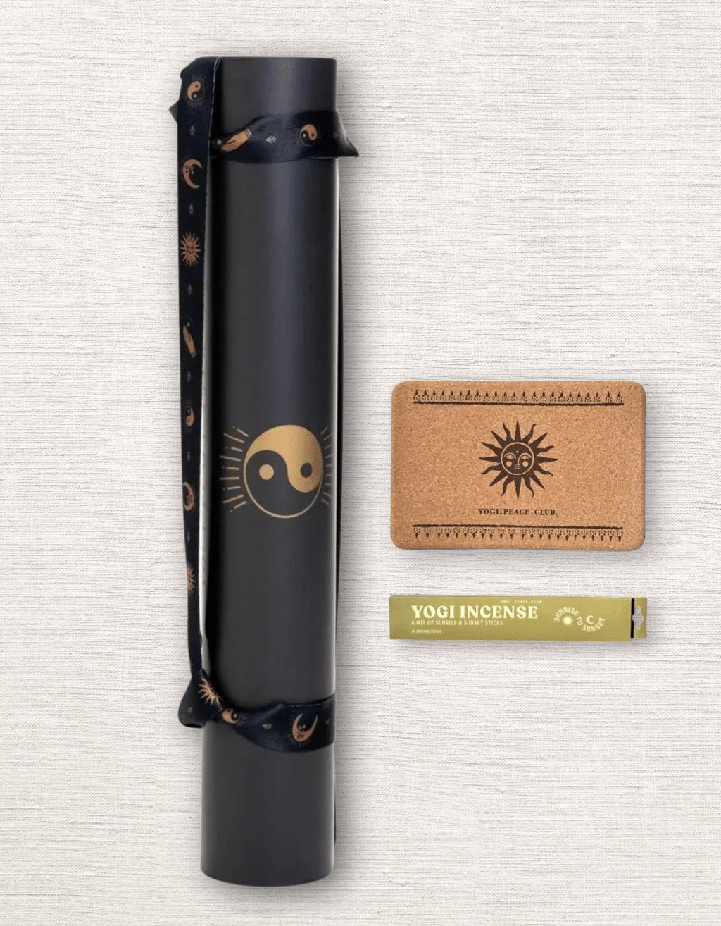 5 mm Yoga Pack - Gold Deluxe Yoga Mat + Block + Strap + Incense - Yogi Peace Club - YOGA PACK