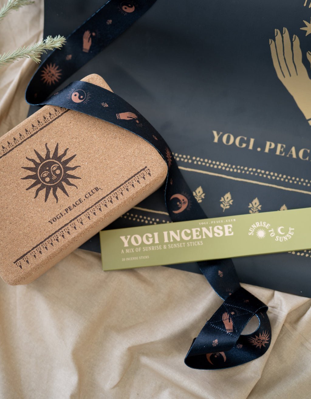 5 mm Yoga Pack - Gold Deluxe Yoga Mat + Block + Strap + Incense - Yogi Peace Club - YOGA PACK