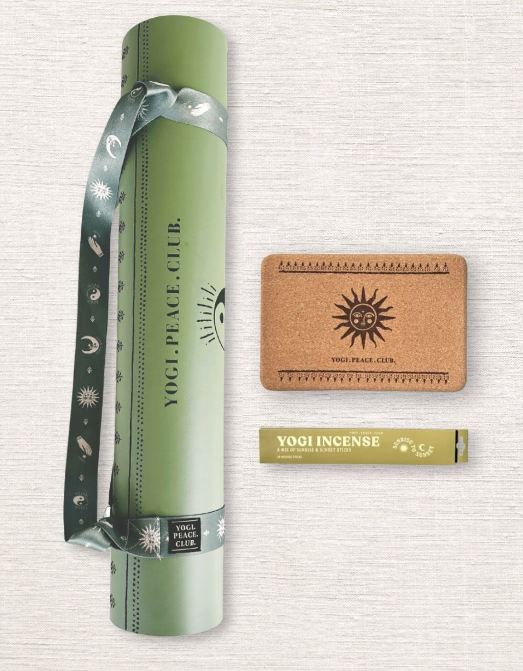 5 mm Yoga Pack - Sage Deluxe Yoga Mat + Block + Strap + Incense - Yogi Peace Club - YOGA PACK