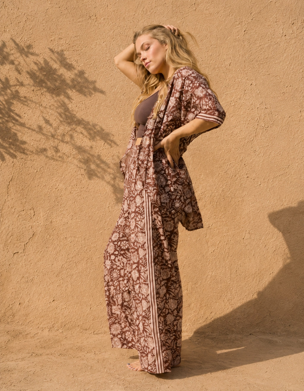 Cotton Yoga Kimono - Shanti Choc
