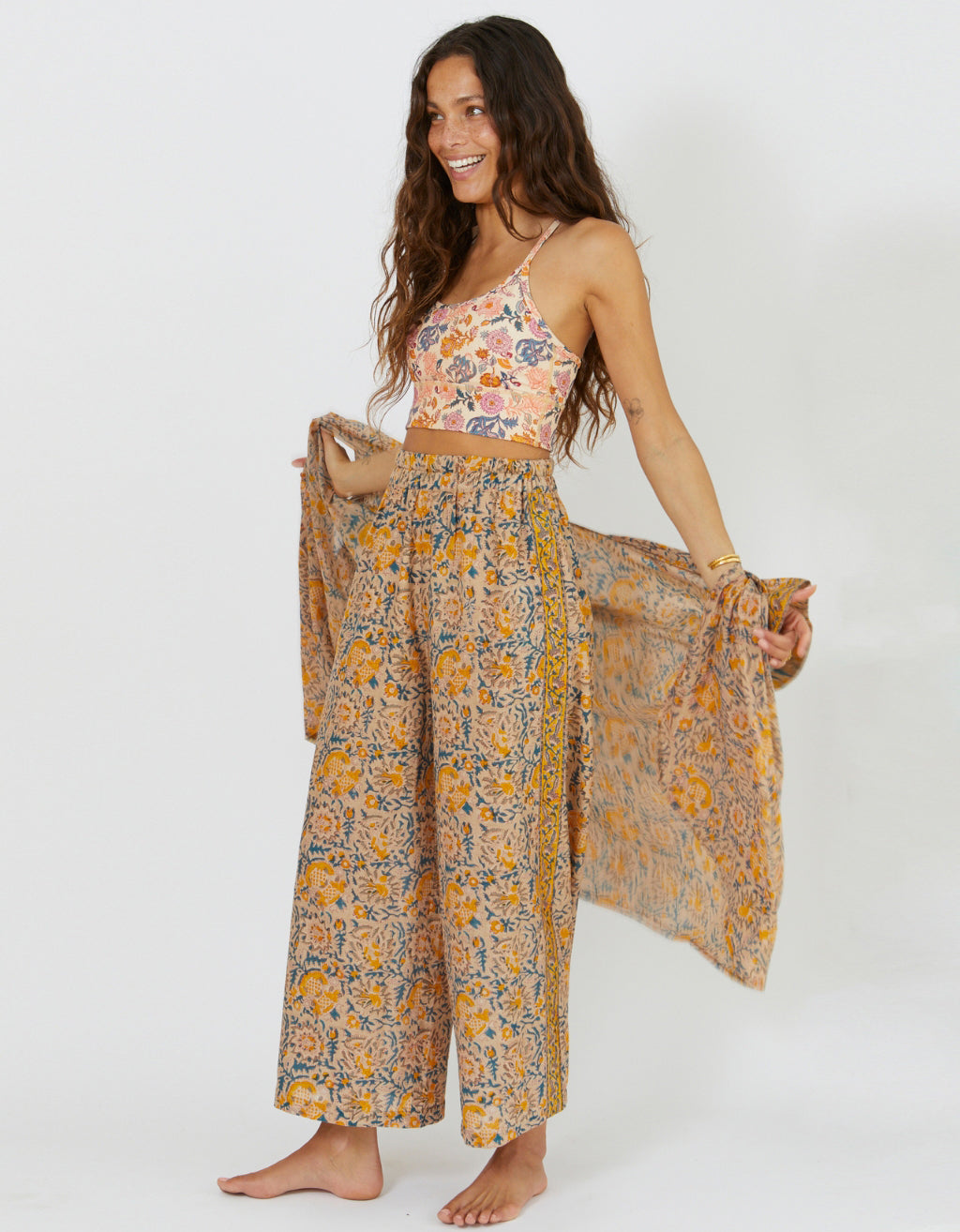 Cotton Yoga Pants + Kimono Set Saffron