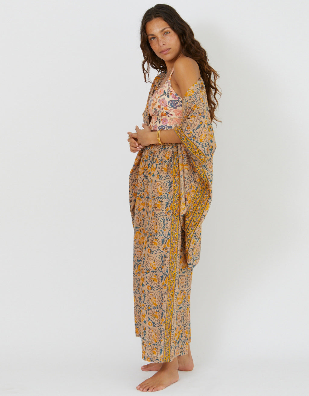 Cotton Yoga Pants + Kimono Set Saffron