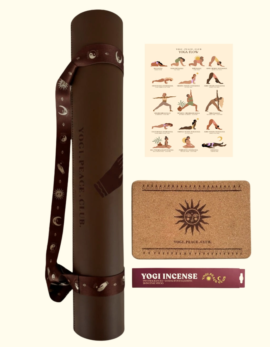 Deluxe Yoga Mat + Block Pack - Choc 5 mm