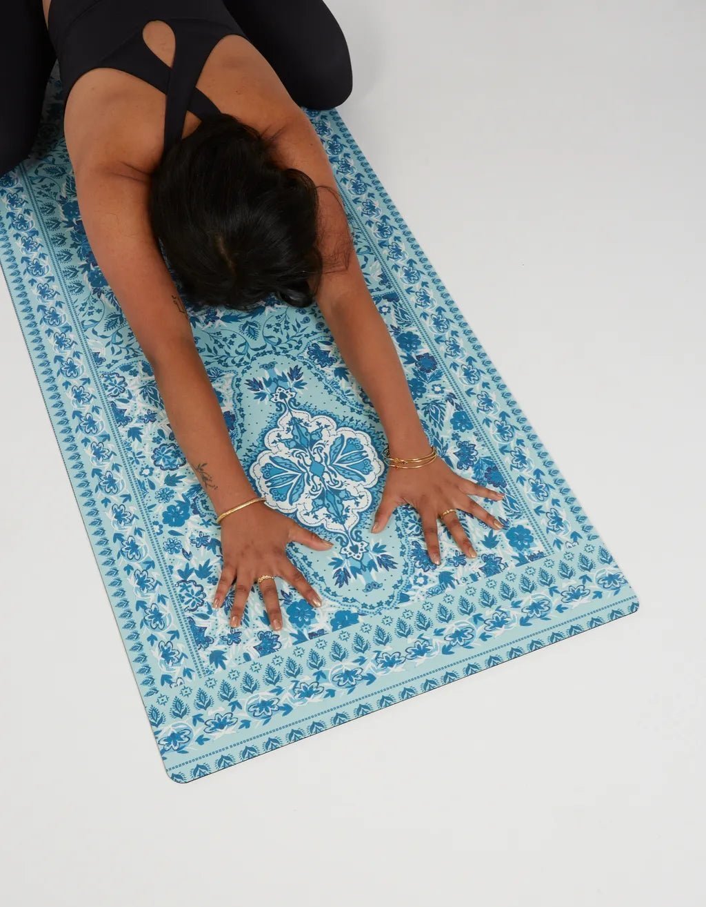 Aqua Enchanted Garden Yoga Mat + Strap - Yogi Peace Club - Yoga Mat