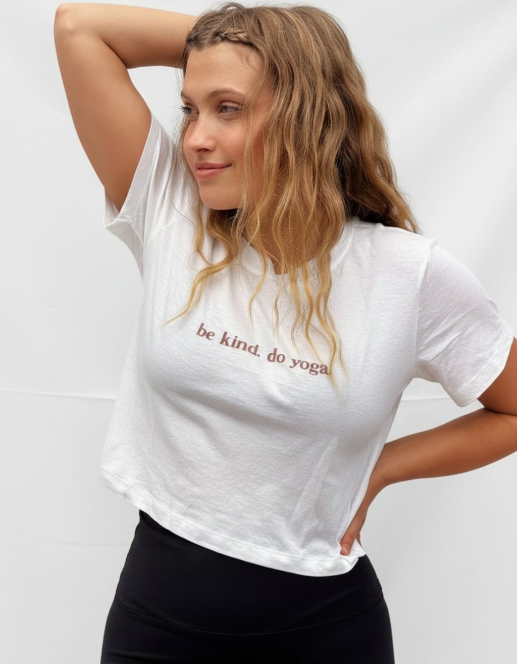 Be Kind Crop Tee - Cream - Yogi Peace Club - YOGA TEE