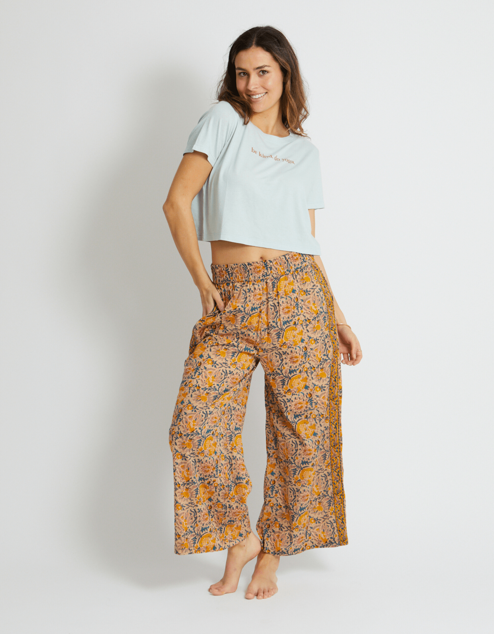 Be Kind Do Yoga Crop Tee - Cloud - Yogi Peace Club - Yoga Top