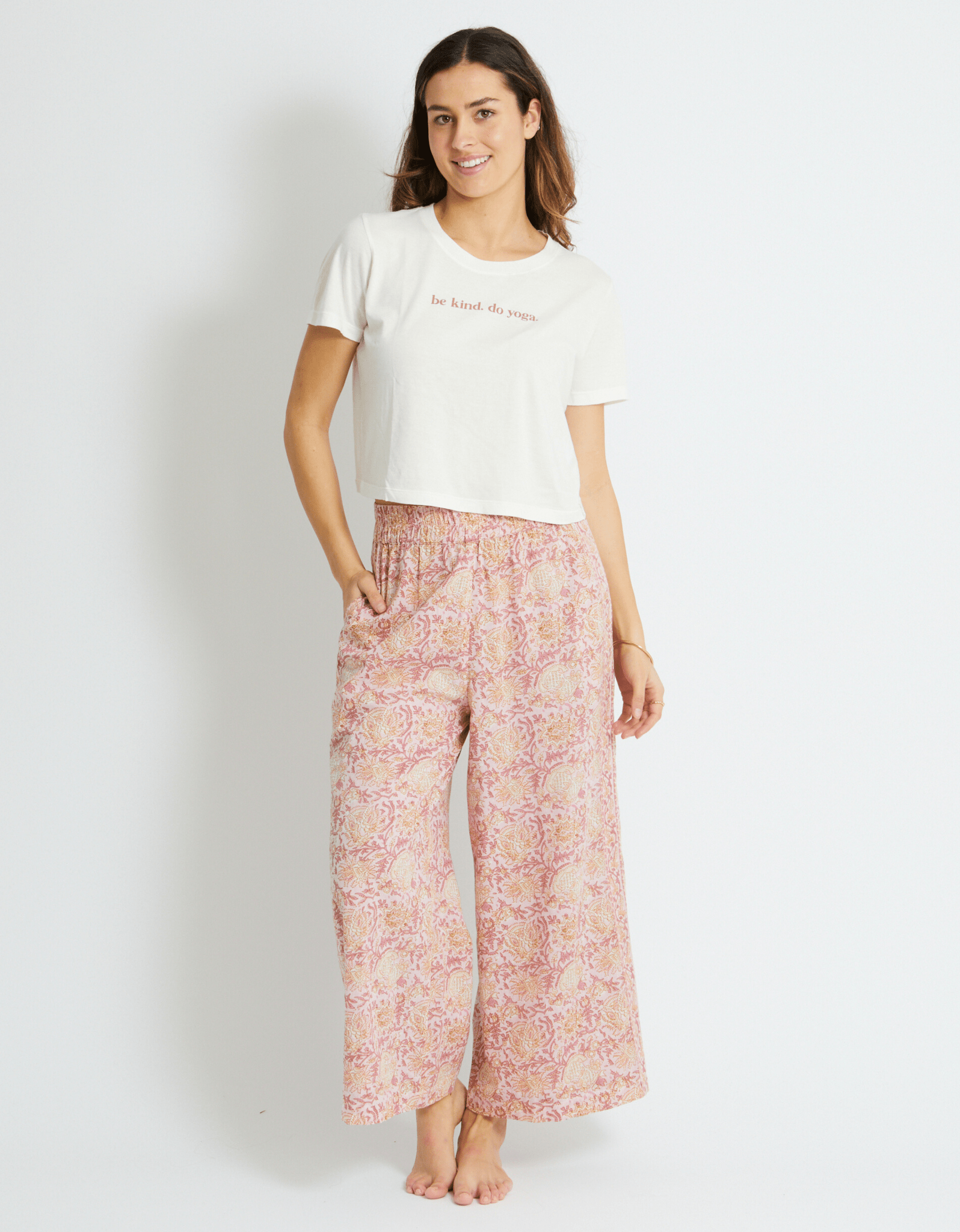 Be Kind Do Yoga Crop Tee - Cream - Yogi Peace Club - Yoga Top