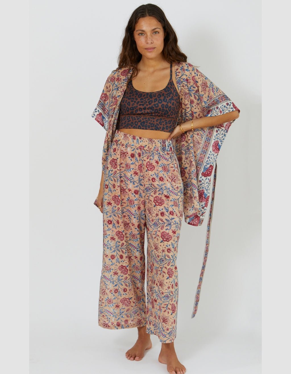 Cotton Yoga Pant + Kimono Set Rose - Yogi Peace Club - PACK SET