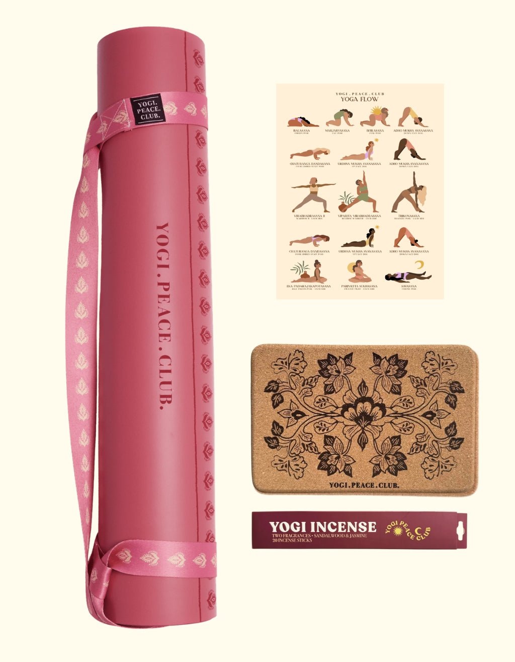 Deluxe Yoga Mat + Block Pack - Lotus Bloom 5 MM - Yogi Peace Club - YOGA MAT PACK