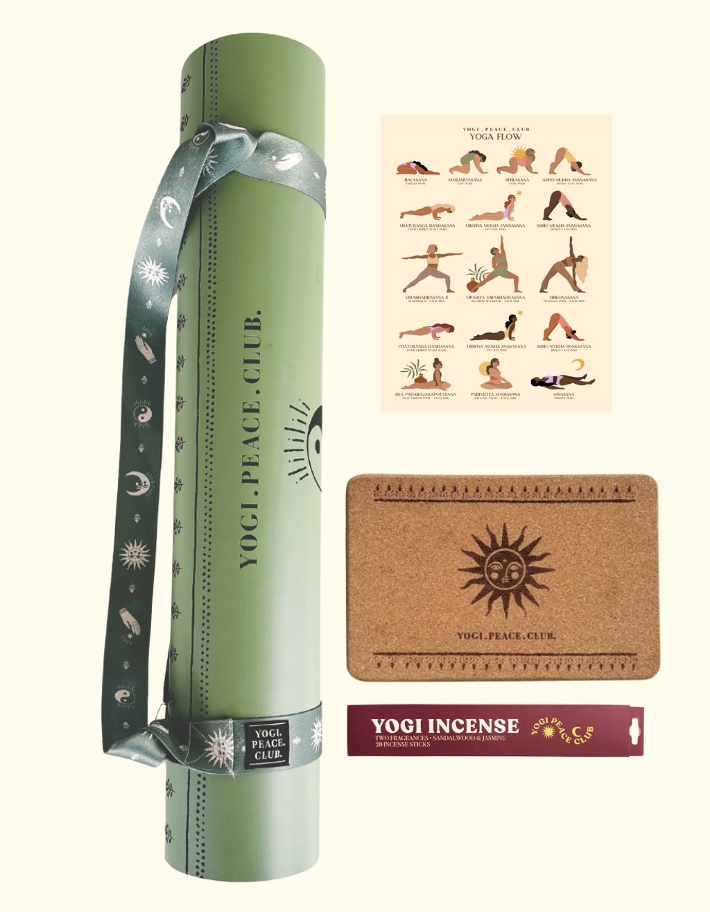 Deluxe Yoga Mat + Block Pack - Sage 5 mm - Yogi Peace Club - YOGA PACK