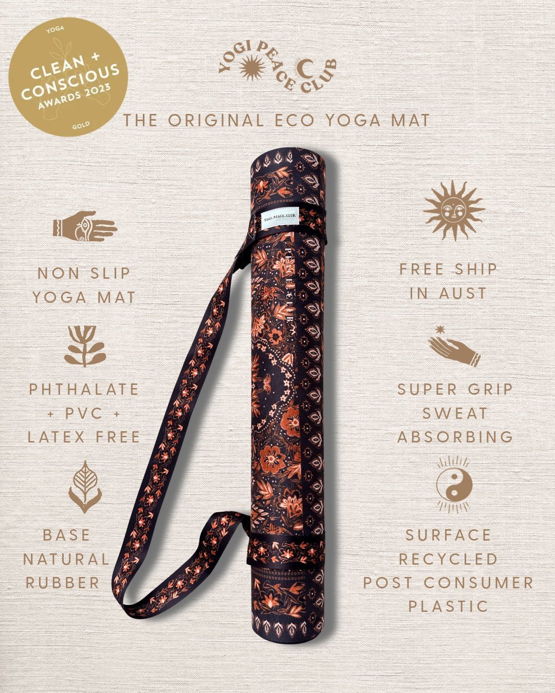 Earth Bloom Yoga Mat + Strap - Yogi Peace Club - Yoga Mat
