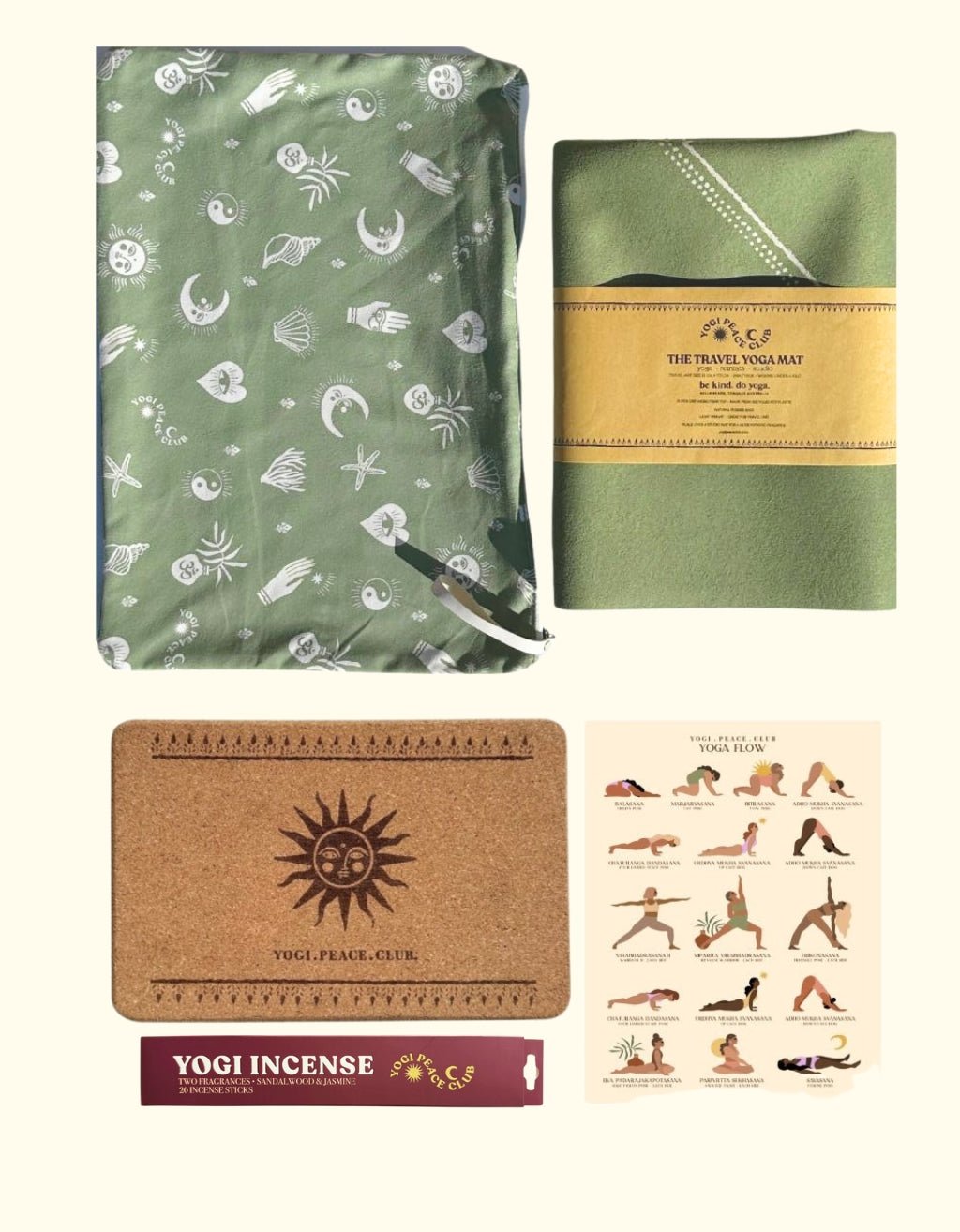 Travel Yoga Mat Pack - Sage 1 mm - Yogi Peace Club - YOGA PACK