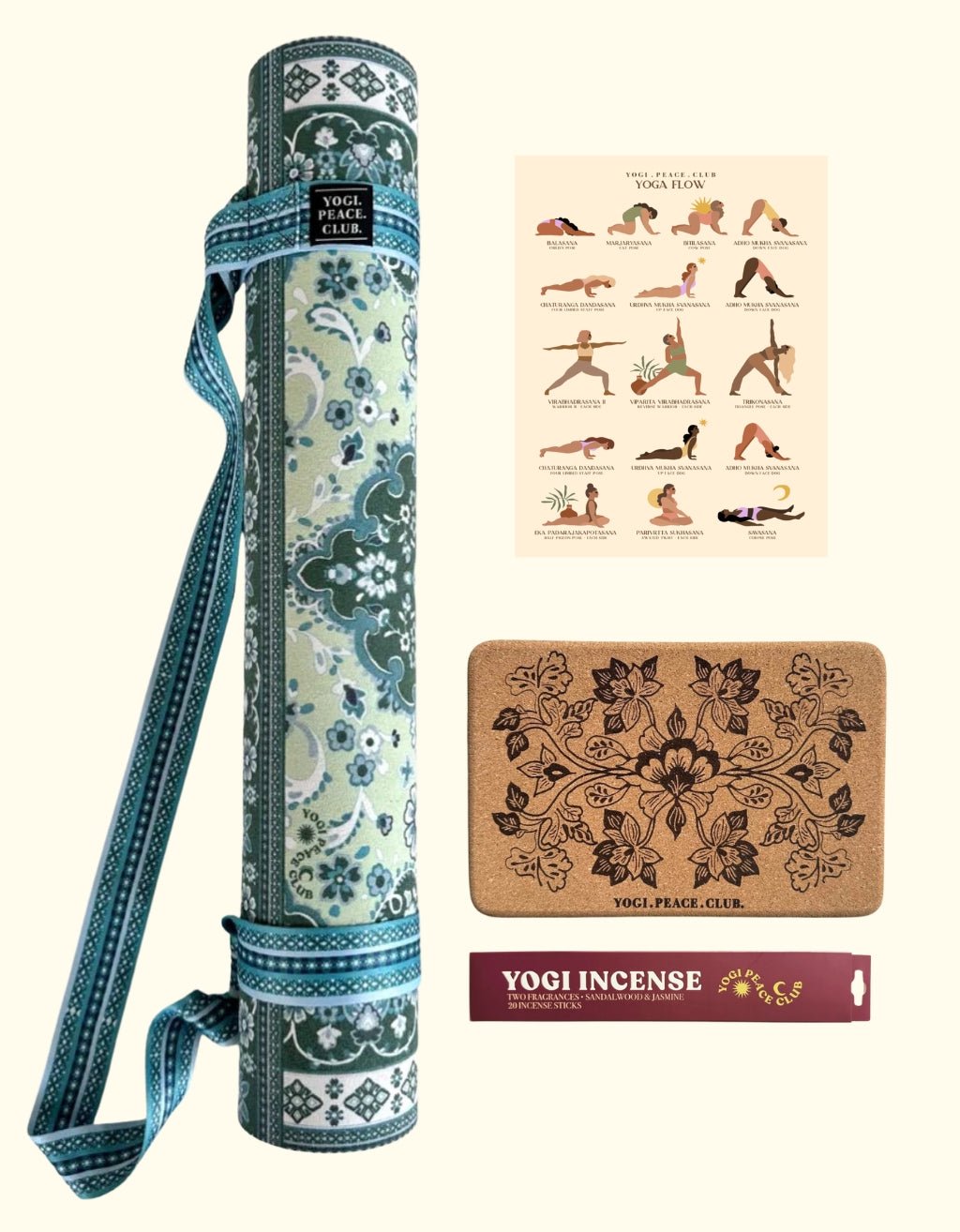 Yoga Mat + Block Pack - Mint Tea 4 MM - Yogi Peace Club - YOGA MAT PACK