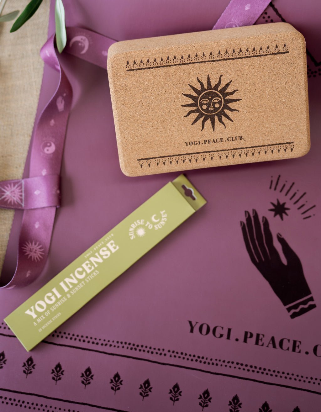 Yoga Pack - Deluxe Plum Yoga Mat + Block + Strap + Incense - Yogi Peace Club - Yoga Pack