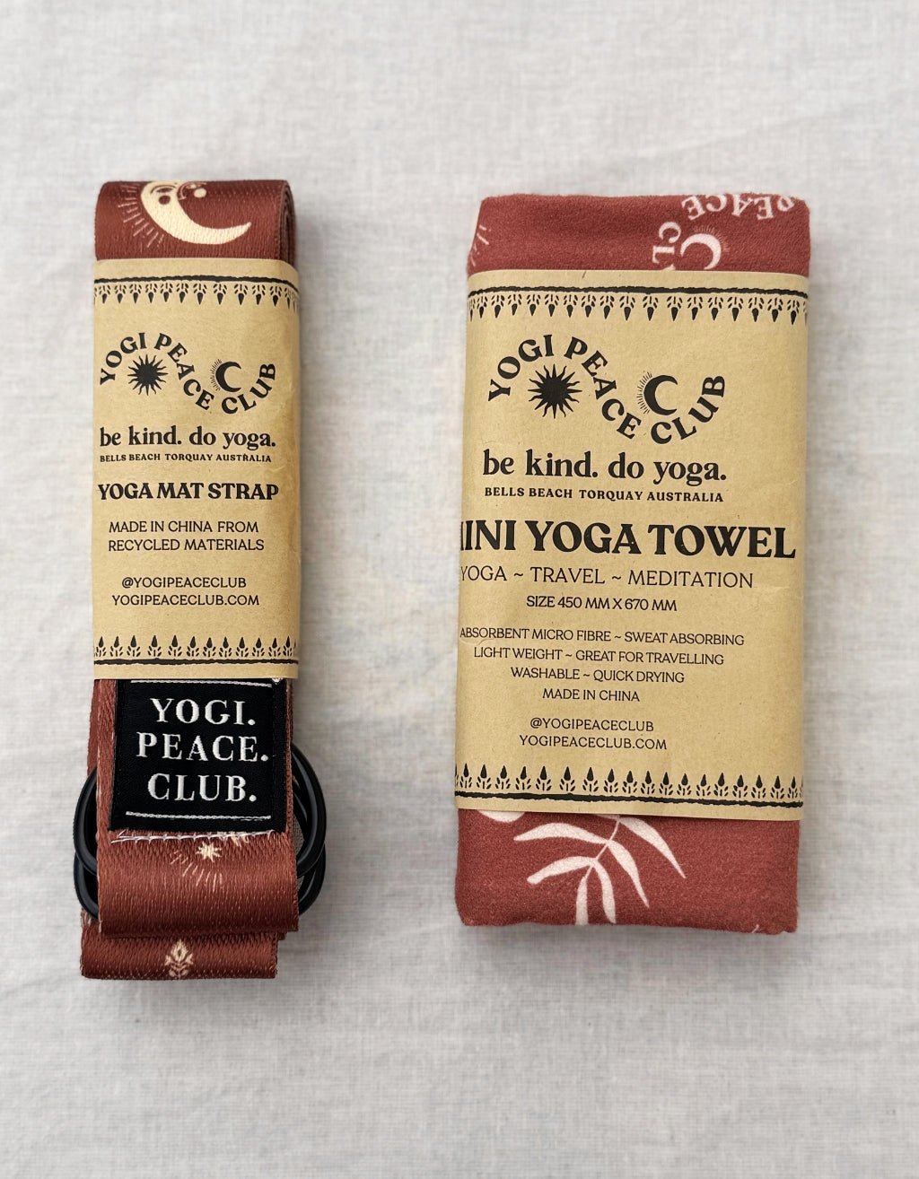 Yoga Towel + D - ring Strap Pack - Cinnamon - Yogi Peace Club - YOGA PACK
