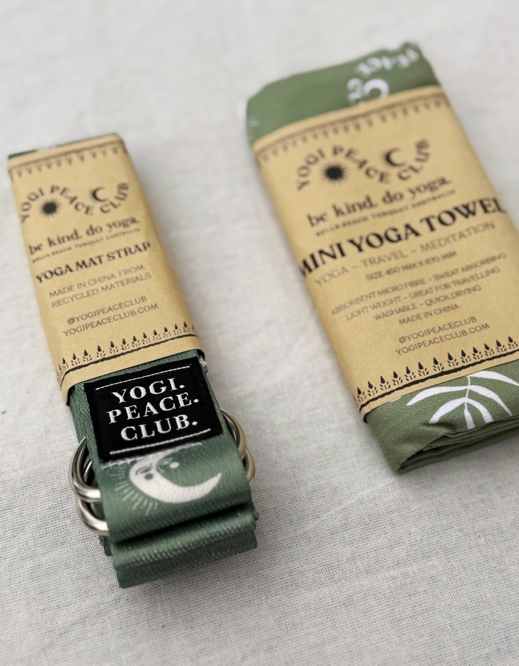 Yoga Towel + D - ring Strap Pack - Sage - Yogi Peace Club - YOGA PACK