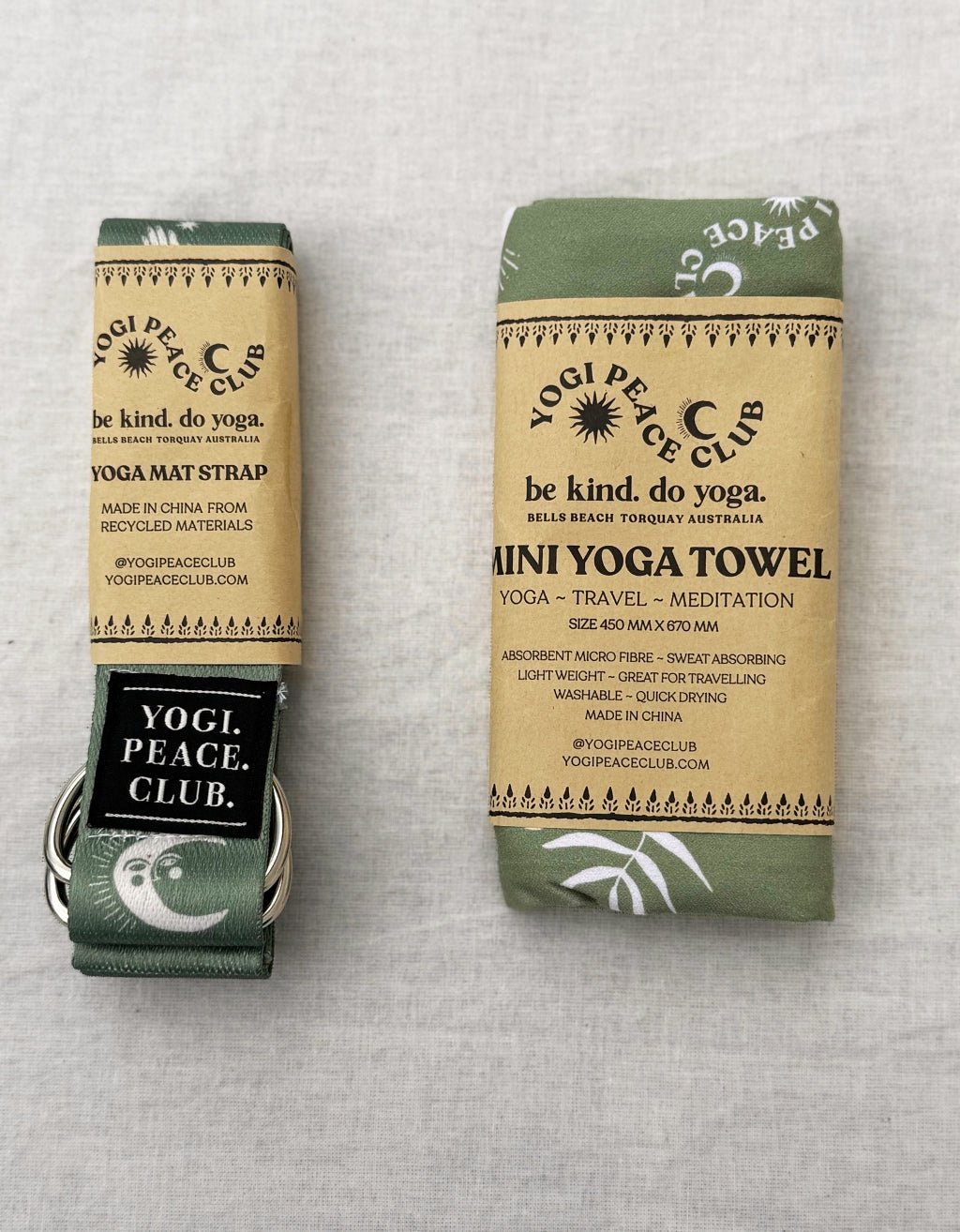 Yoga Towel + D - ring Strap Pack - Sage - Yogi Peace Club - YOGA PACK