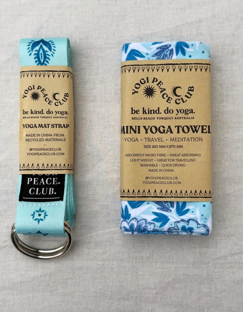 Yoga Towel + D - ring Strap Pack - Salty Aqua - Yogi Peace Club - YOGA PACK
