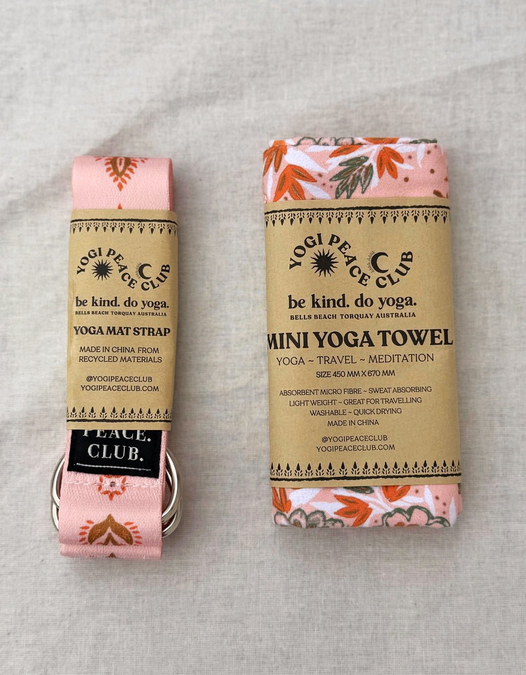 Yoga Towel + D - ring Strap Pack - Salty Peach - Yogi Peace Club - YOGA PACK