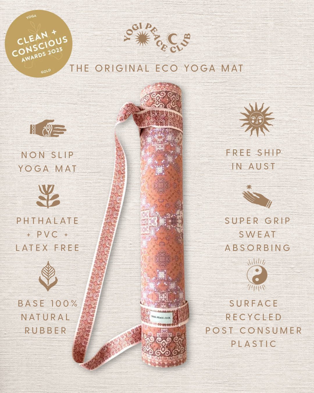 Costa Del Sol Yoga Mat + Print Strap - Yogi Peace Club - Yoga Mat